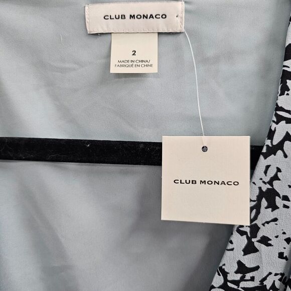 Club Monaco Wrap Dress Womens Size 2 Side Drape Mini Silk Black Blue Work Date - Picture 7 of 13